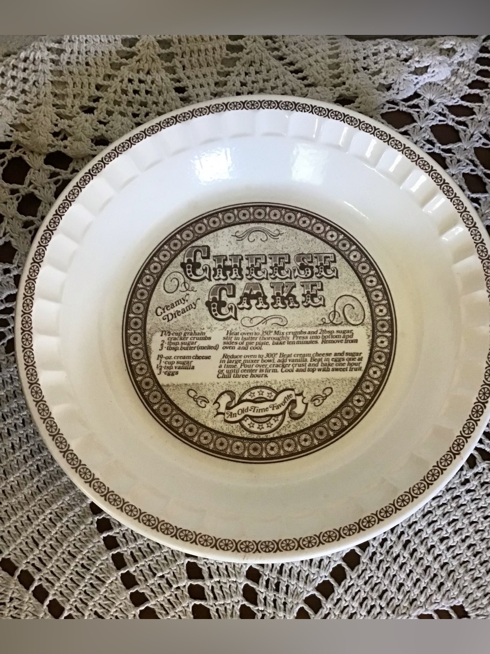 Vintage Cheese Cake Pie Recipe Plate